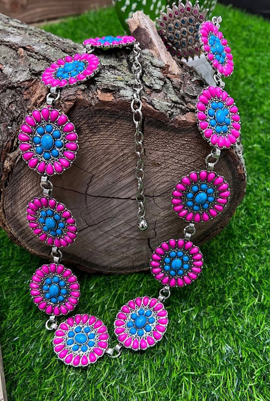 Hot Pink & Turquoise Concho Belt