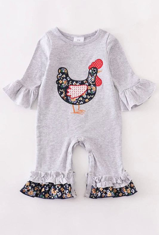 Gray Ruffle Rooster Romper