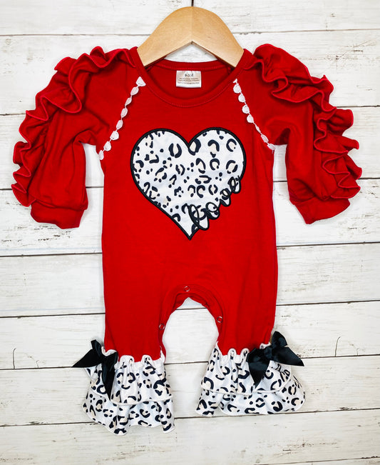 Heart Printed Romper w/Ruffled Sleeves