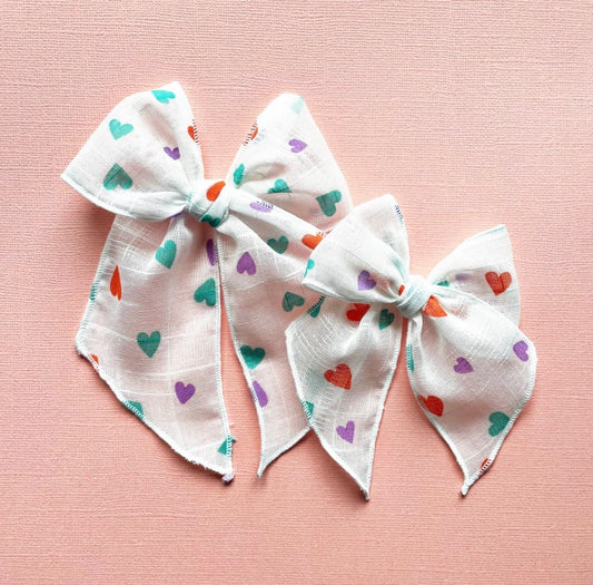 Vintage Dimity Multi Hearts Bow