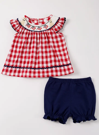 Plaid Dog Smocked Set